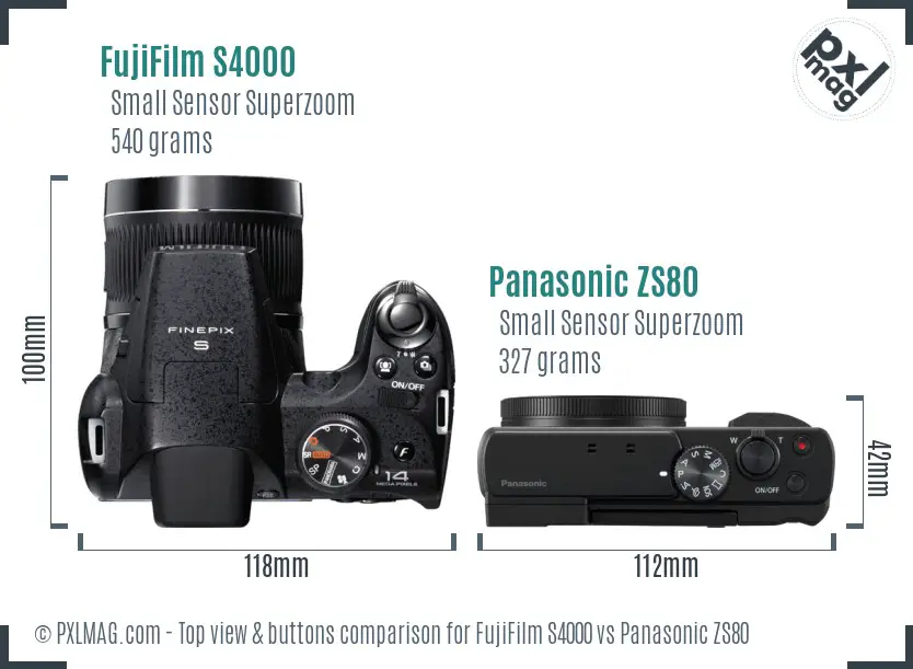 FujiFilm S4000 vs Panasonic ZS80 top view buttons comparison