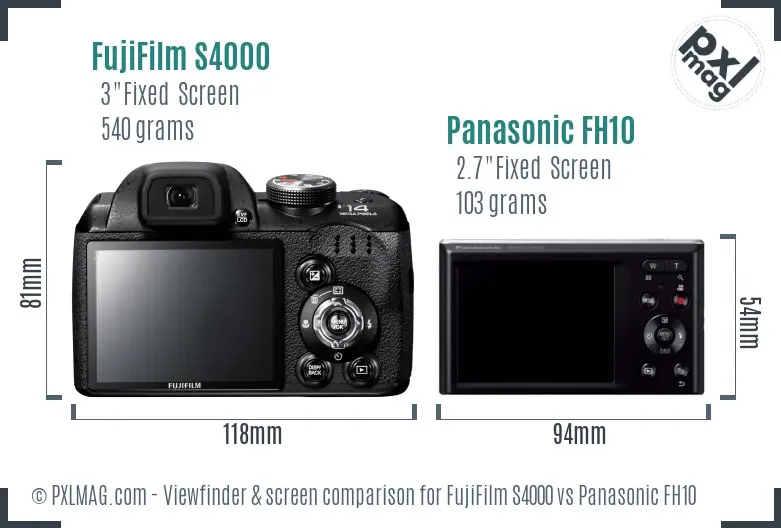 FujiFilm S4000 vs Panasonic FH10 Screen and Viewfinder comparison