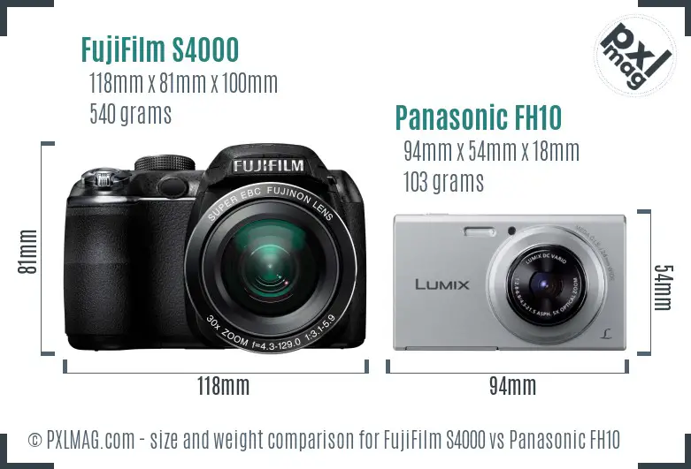 FujiFilm S4000 vs Panasonic FH10 size comparison
