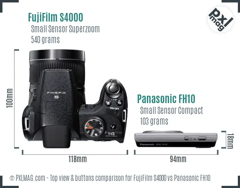 FujiFilm S4000 vs Panasonic FH10 top view buttons comparison