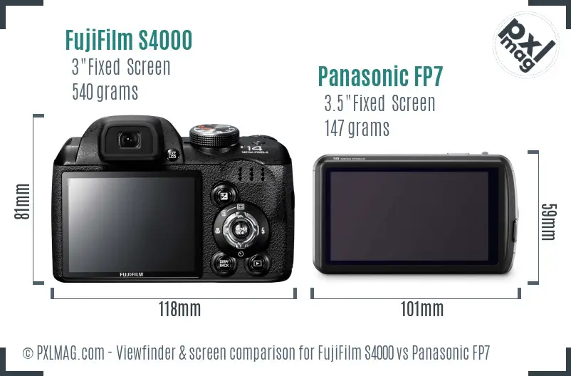 FujiFilm S4000 vs Panasonic FP7 Screen and Viewfinder comparison