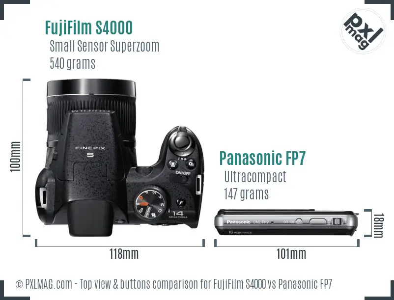 FujiFilm S4000 vs Panasonic FP7 top view buttons comparison