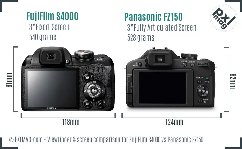 FujiFilm S4000 vs Panasonic FZ150 Screen and Viewfinder comparison FujiFilm S4000 vs Panasonic FZ150 Screen and Viewfinder comparison
