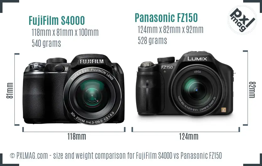 FujiFilm S4000 vs Panasonic FZ150 size comparison FujiFilm S4000 vs Panasonic FZ150 size comparison