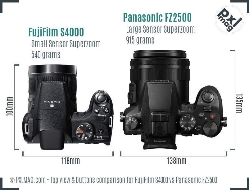 FujiFilm S4000 vs Panasonic FZ2500 top view buttons comparison