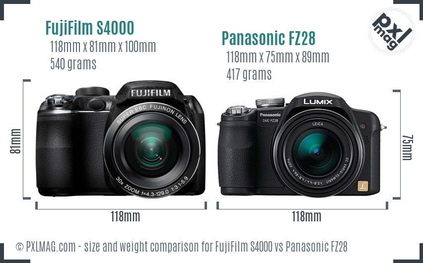 FujiFilm S4000 vs Panasonic FZ28 size comparison FujiFilm S4000 vs Panasonic FZ28 size comparison