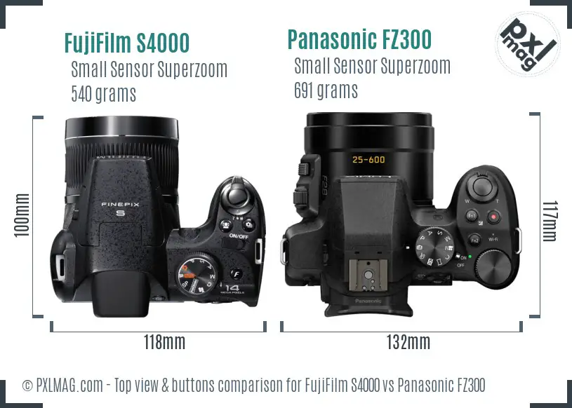 FujiFilm S4000 vs Panasonic FZ300 top view buttons comparison