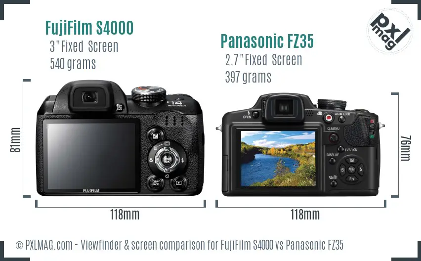 FujiFilm S4000 vs Panasonic FZ35 Screen and Viewfinder comparison FujiFilm S4000 vs Panasonic FZ35 Screen and Viewfinder comparison