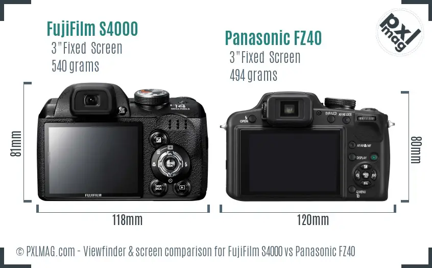 FujiFilm S4000 vs Panasonic FZ40 Screen and Viewfinder comparison FujiFilm S4000 vs Panasonic FZ40 Screen and Viewfinder comparison