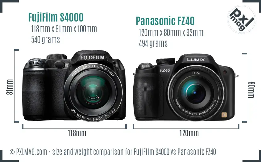FujiFilm S4000 vs Panasonic FZ40 size comparison FujiFilm S4000 vs Panasonic FZ40 size comparison