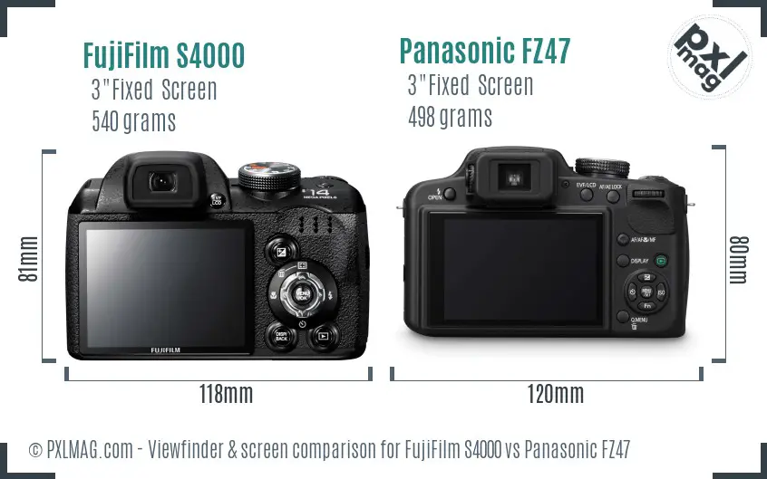FujiFilm S4000 vs Panasonic FZ47 Screen and Viewfinder comparison