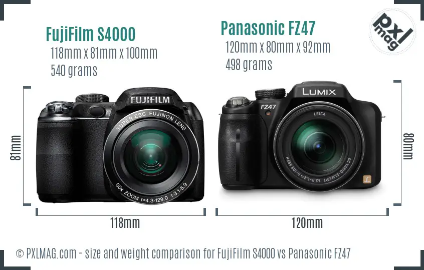 FujiFilm S4000 vs Panasonic FZ47 size comparison