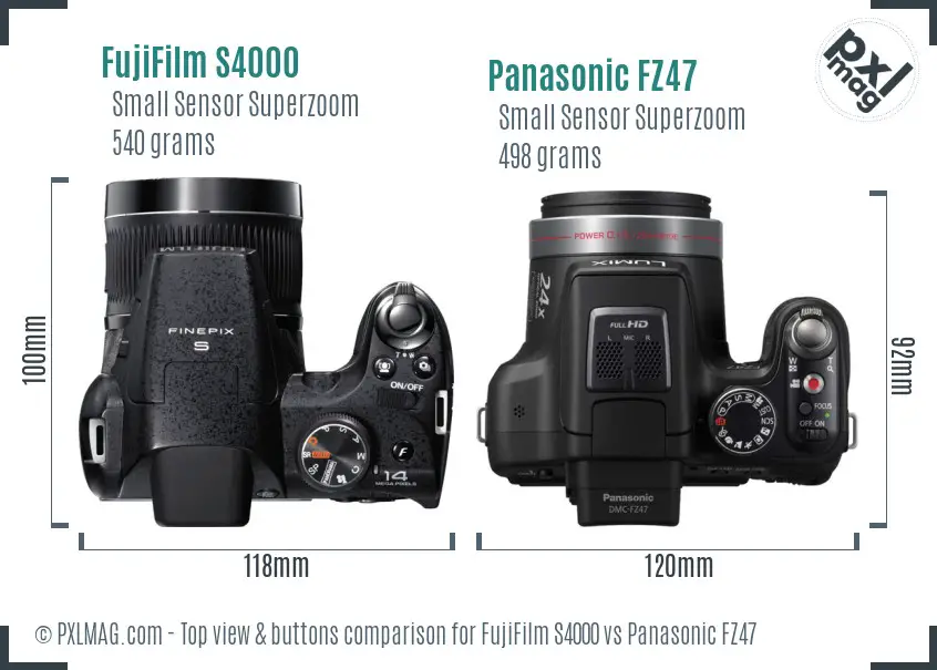FujiFilm S4000 vs Panasonic FZ47 top view buttons comparison