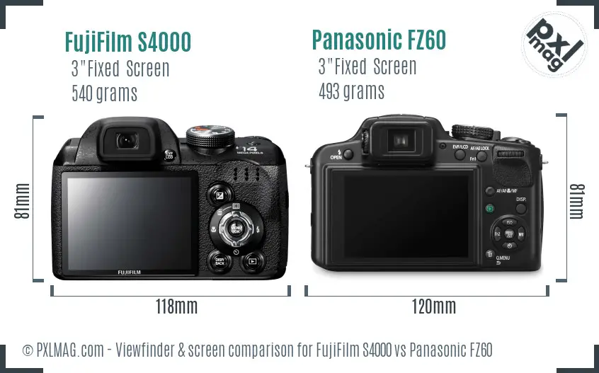 FujiFilm S4000 vs Panasonic FZ60 Screen and Viewfinder comparison