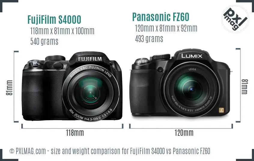 FujiFilm S4000 vs Panasonic FZ60 size comparison FujiFilm S4000 vs Panasonic FZ60 size comparison