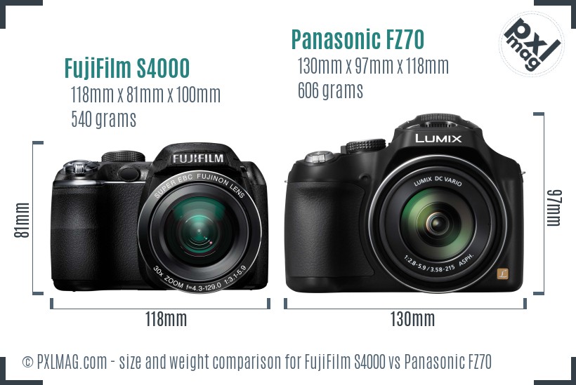FujiFilm S4000 vs Panasonic FZ70 size comparison FujiFilm S4000 vs Panasonic FZ70 size comparison
