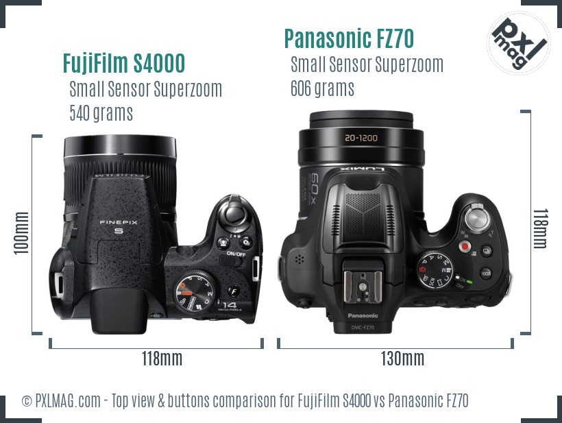 FujiFilm S4000 vs Panasonic FZ70 top view buttons comparison