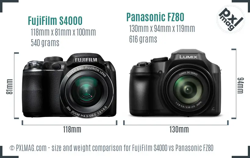 FujiFilm S4000 vs Panasonic FZ80 size comparison
