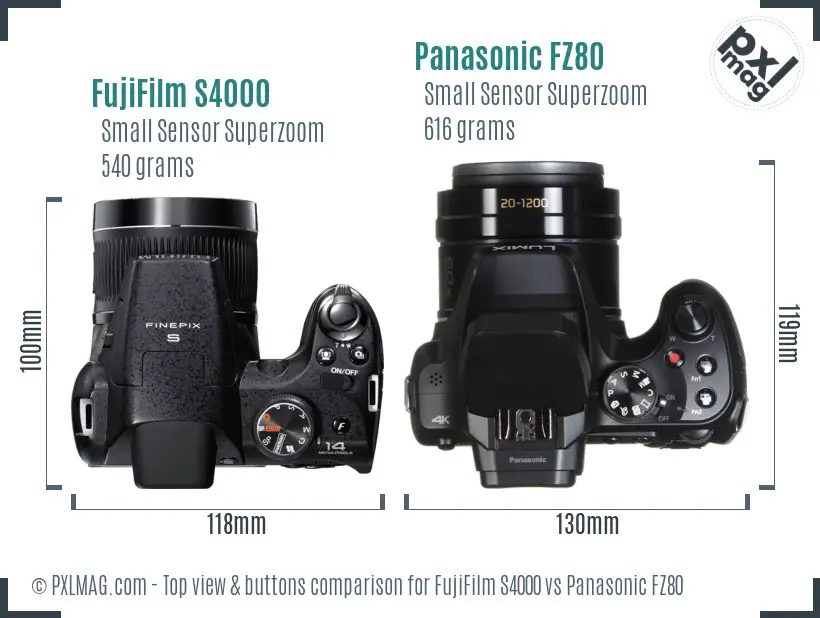 FujiFilm S4000 vs Panasonic FZ80 top view buttons comparison