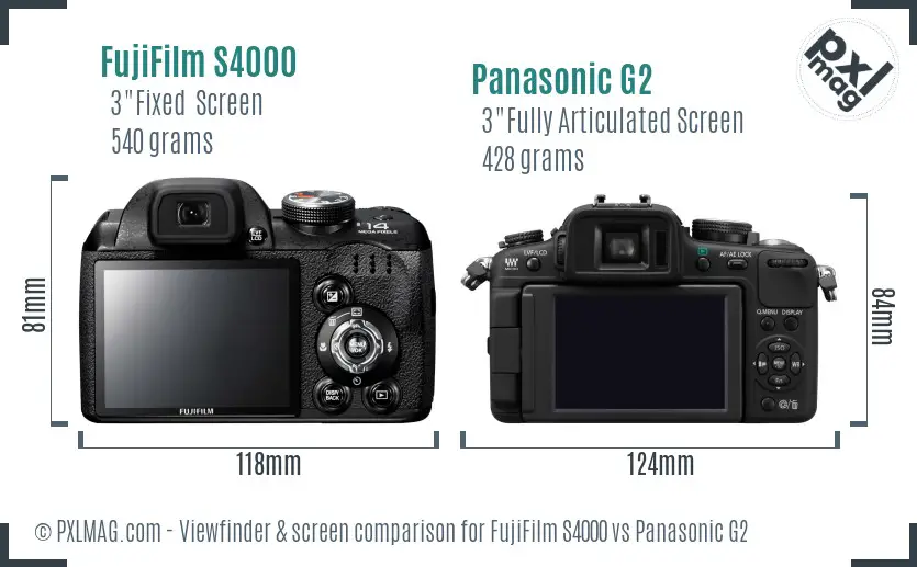 FujiFilm S4000 vs Panasonic G2 Screen and Viewfinder comparison