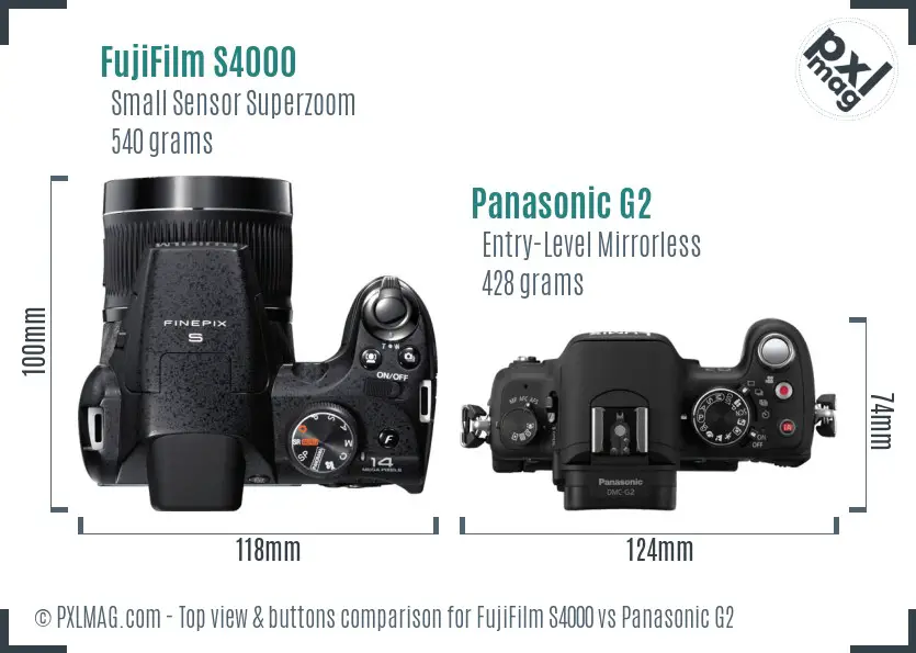 FujiFilm S4000 vs Panasonic G2 top view buttons comparison