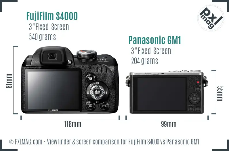 FujiFilm S4000 vs Panasonic GM1 Screen and Viewfinder comparison