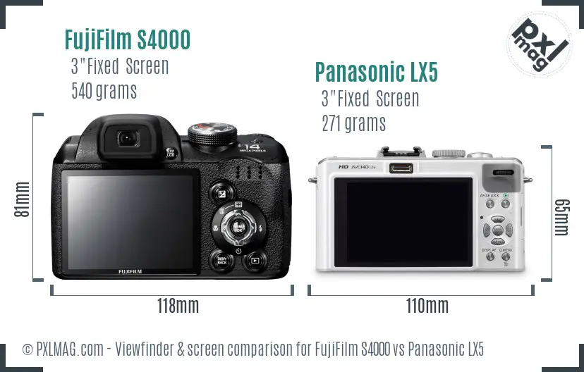 FujiFilm S4000 vs Panasonic LX5 Screen and Viewfinder comparison