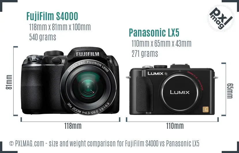 FujiFilm S4000 vs Panasonic LX5 size comparison