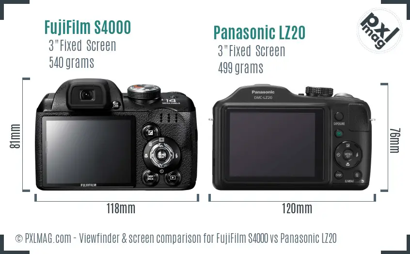 FujiFilm S4000 vs Panasonic LZ20 Screen and Viewfinder comparison