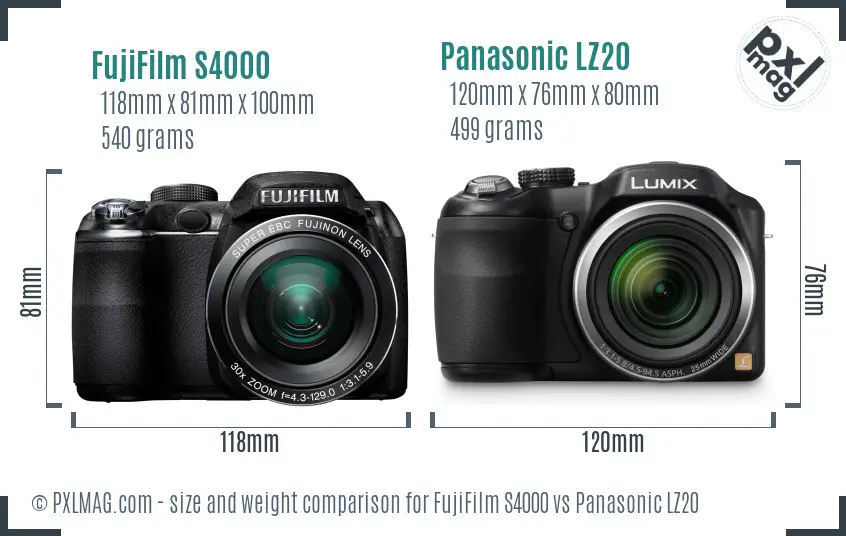 FujiFilm S4000 vs Panasonic LZ20 size comparison