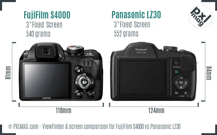 FujiFilm S4000 vs Panasonic LZ30 Screen and Viewfinder comparison