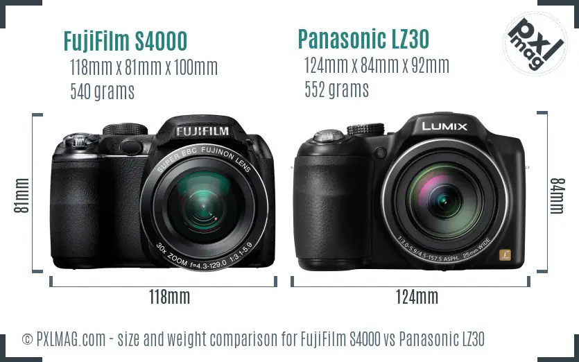 FujiFilm S4000 vs Panasonic LZ30 size comparison