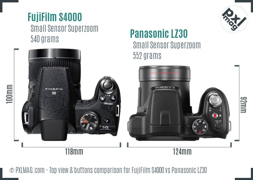 FujiFilm S4000 vs Panasonic LZ30 top view buttons comparison