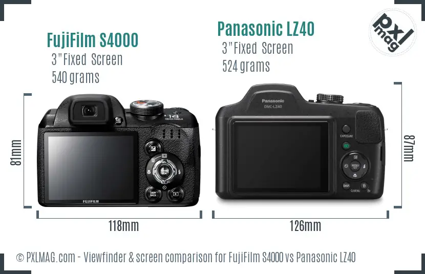 FujiFilm S4000 vs Panasonic LZ40 Screen and Viewfinder comparison