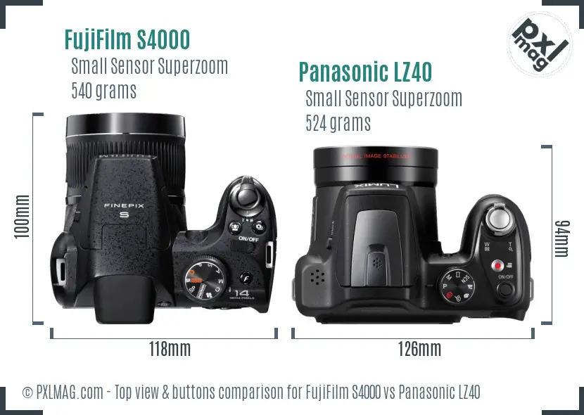 FujiFilm S4000 vs Panasonic LZ40 top view buttons comparison