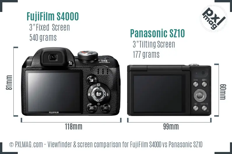 FujiFilm S4000 vs Panasonic SZ10 Screen and Viewfinder comparison FujiFilm S4000 vs Panasonic SZ10 Screen and Viewfinder comparison