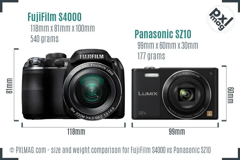 FujiFilm S4000 vs Panasonic SZ10 size comparison FujiFilm S4000 vs Panasonic SZ10 size comparison