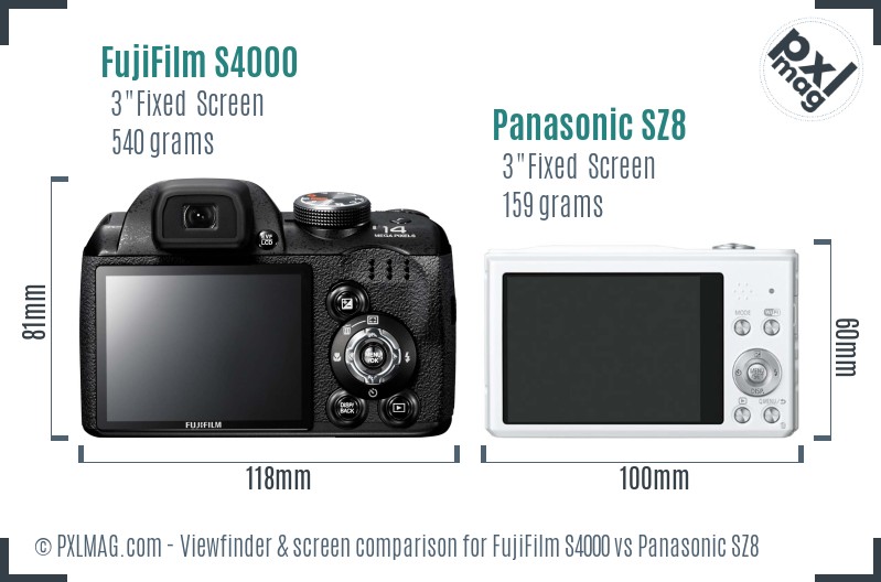 FujiFilm S4000 vs Panasonic SZ8 Screen and Viewfinder comparison