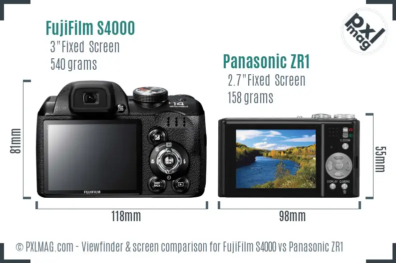 FujiFilm S4000 vs Panasonic ZR1 Screen and Viewfinder comparison