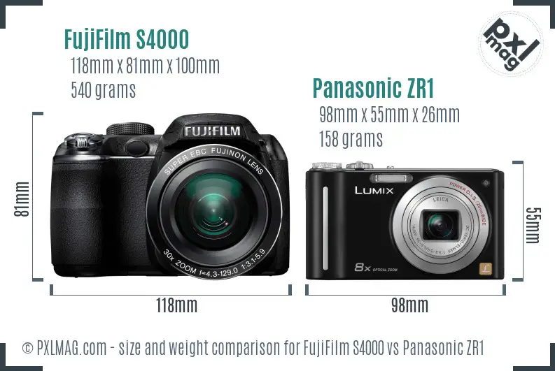 FujiFilm S4000 vs Panasonic ZR1 size comparison