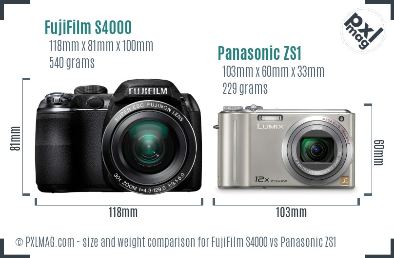 FujiFilm S4000 vs Panasonic ZS1 size comparison FujiFilm S4000 vs Panasonic ZS1 size comparison