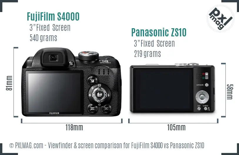 FujiFilm S4000 vs Panasonic ZS10 Screen and Viewfinder comparison FujiFilm S4000 vs Panasonic ZS10 Screen and Viewfinder comparison