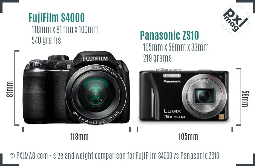 FujiFilm S4000 vs Panasonic ZS10 size comparison FujiFilm S4000 vs Panasonic ZS10 size comparison