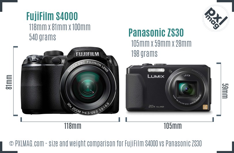 FujiFilm S4000 vs Panasonic ZS30 size comparison FujiFilm S4000 vs Panasonic ZS30 size comparison