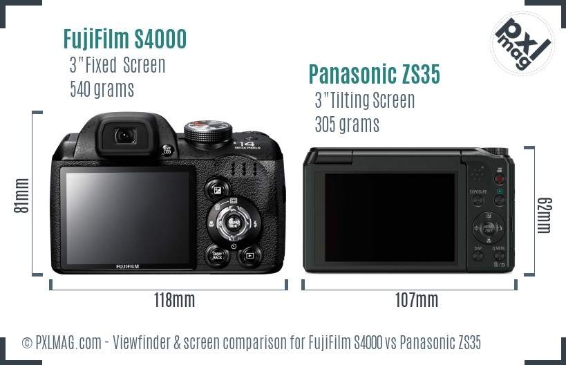 FujiFilm S4000 vs Panasonic ZS35 Screen and Viewfinder comparison