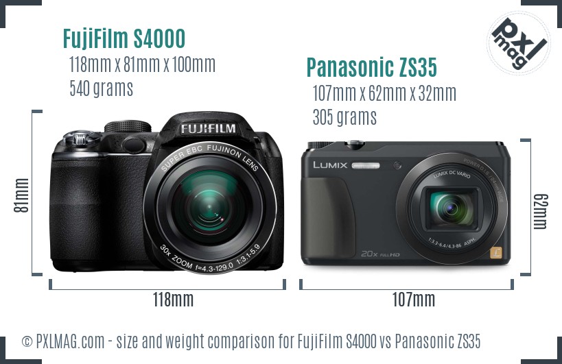 FujiFilm S4000 vs Panasonic ZS35 size comparison FujiFilm S4000 vs Panasonic ZS35 size comparison