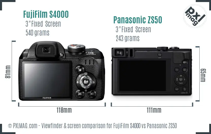 FujiFilm S4000 vs Panasonic ZS50 Screen and Viewfinder comparison