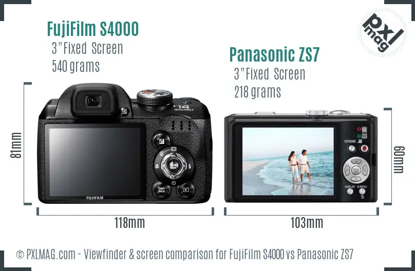 FujiFilm S4000 vs Panasonic ZS7 Screen and Viewfinder comparison