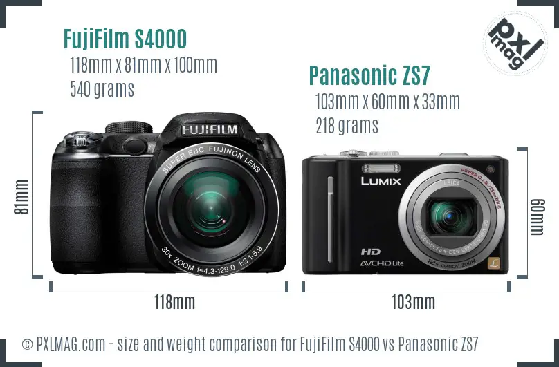 FujiFilm S4000 vs Panasonic ZS7 size comparison