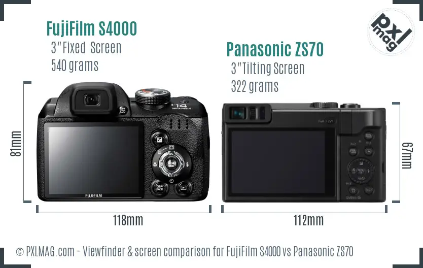 FujiFilm S4000 vs Panasonic ZS70 Screen and Viewfinder comparison
